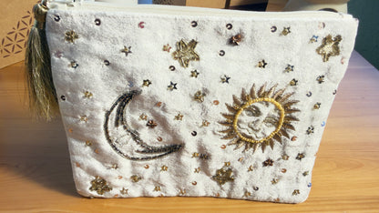 Samttasche mit Reißverschluss - Sonne und Mond
