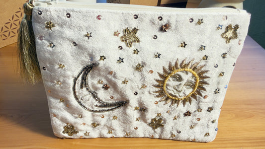 Samttasche mit Reißverschluss - Sonne und Mond