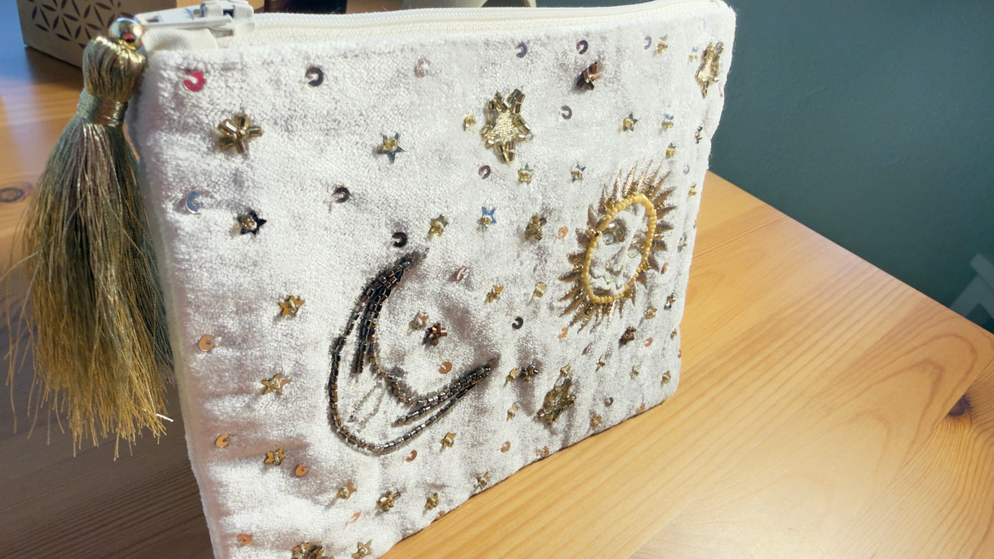 Samttasche mit Reißverschluss - Sonne und Mond